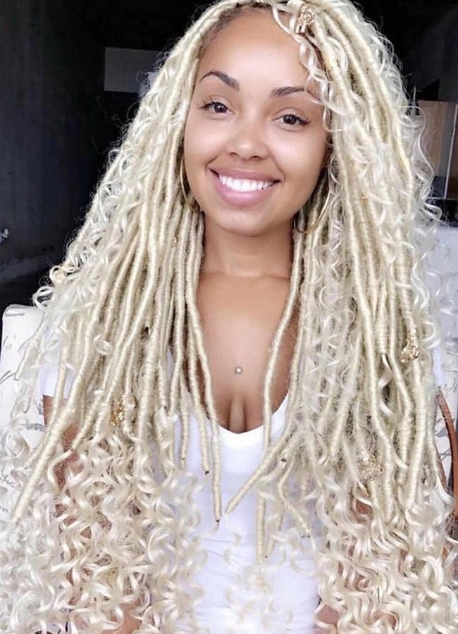 Blonde Faux Locs With Curly Hair